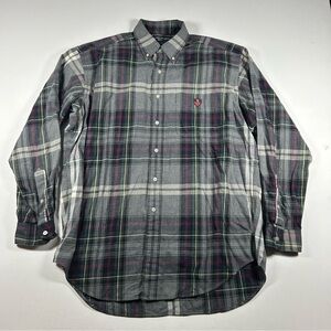 Vtg Ralph Lauren Golf Tilden Shirt Mens L Gray Multicolor Shield Embroidered 90s